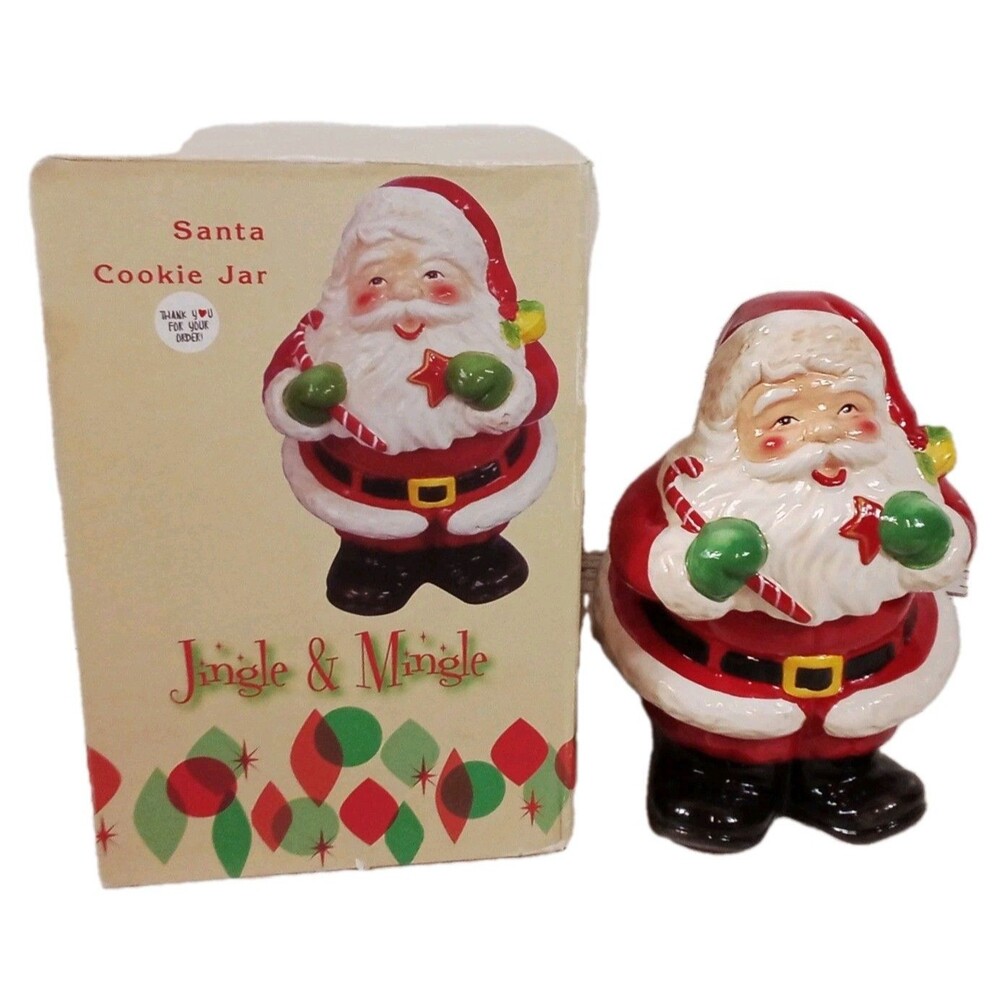 Cracker Barrel Jingle And Mingle Santa Claus Cookie Jar new In Box